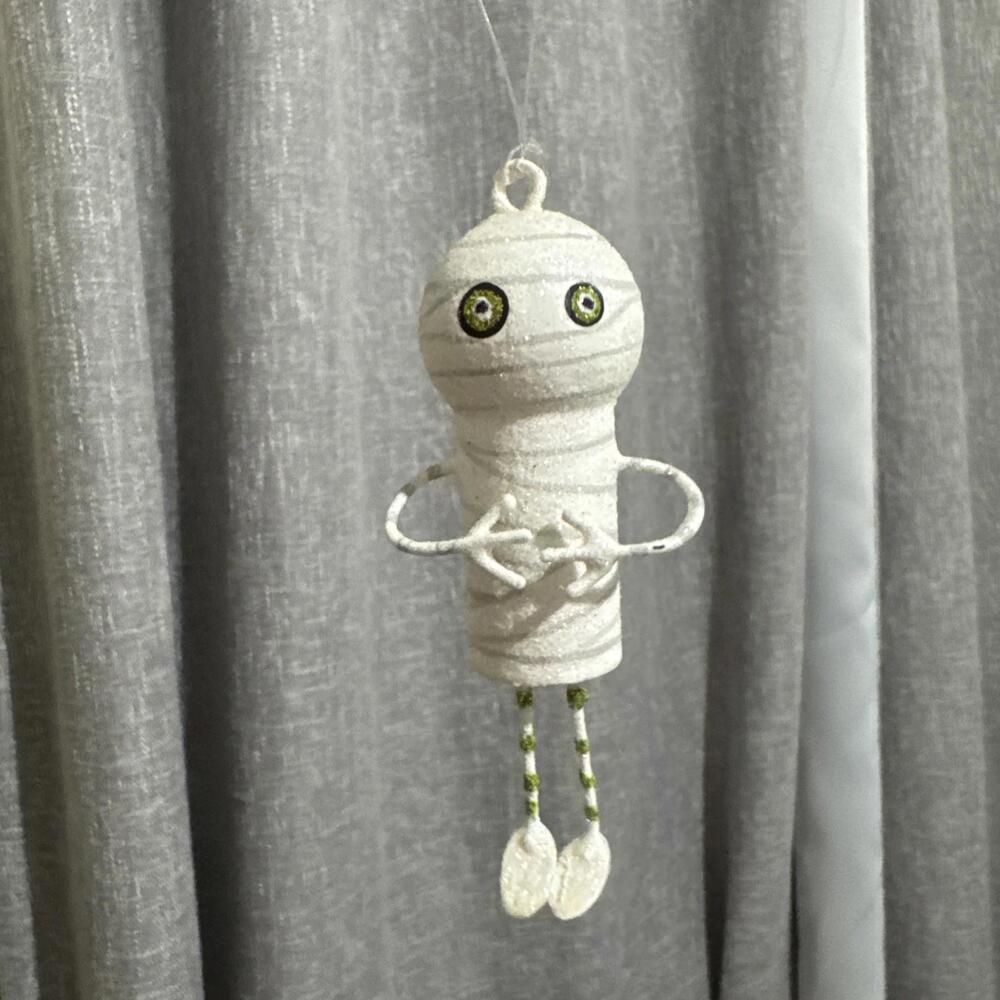 Pier 1 Glitter Metal Halloween Mummy Monster Sparkle Dangling Legs Ornament